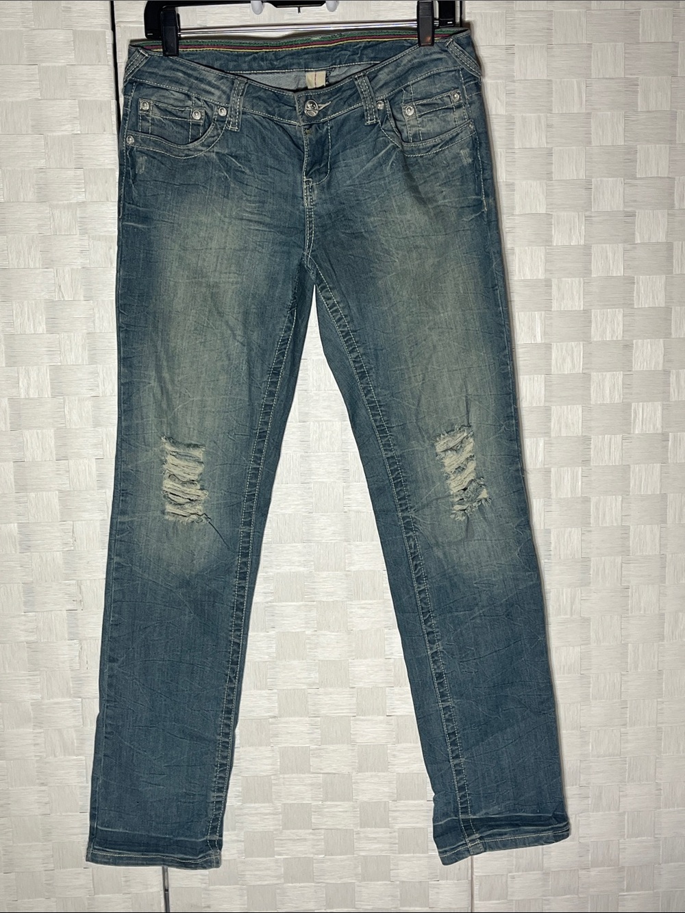 Younique Faded Blue Distressed Low Rise Straight-Leg Jeans Size 9